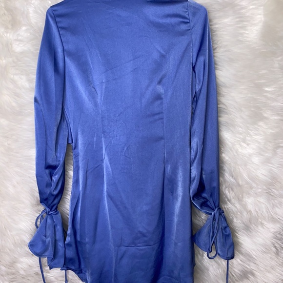 White Fox Blue Tie Detail Satin Dress - Picture 5 of 5